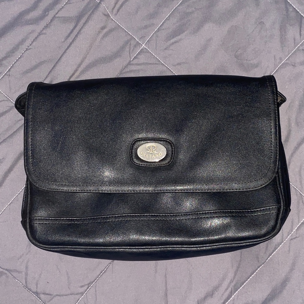 Stefano Black Leather Shoulder Bag